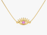 Evil Eye Pink Tourmaline Necklace in 14k Solid Gold