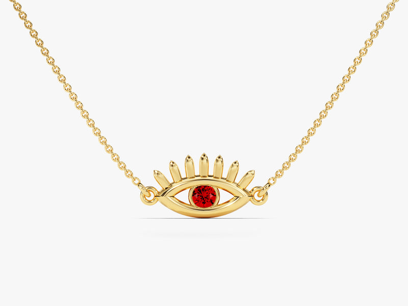 Evil Eye Garnet Necklace in 14k Solid Gold