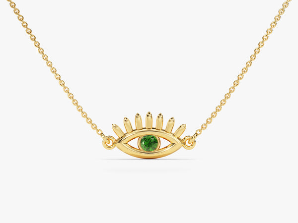 Evil Eye Emerald Necklace in 14k Solid Gold