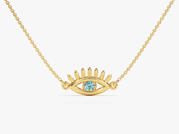 Evil Eye Aquamarine Necklace in 14k Solid Gold