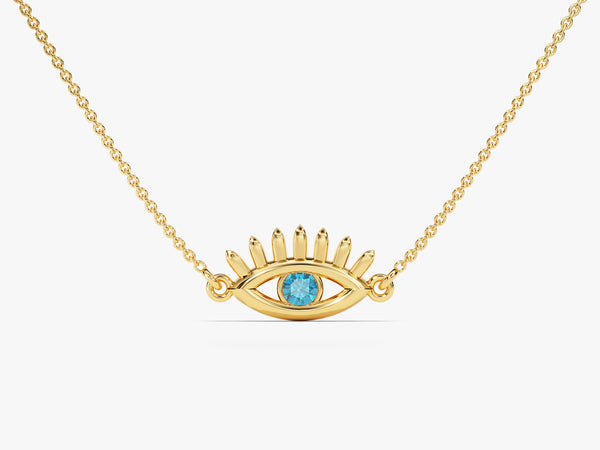 Evil Eye Blue Topaz Necklace in 14k Solid Gold