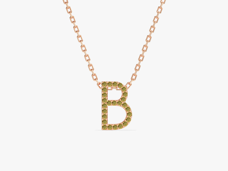 Peridot Letter Necklace in 14k Solid Gold