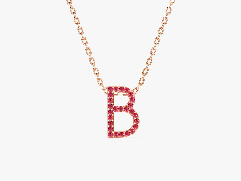 Ruby Letter Necklace in 14k Solid Gold