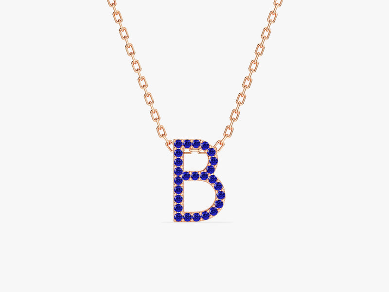 Sapphire Letter Necklace in 14k Solid Gold