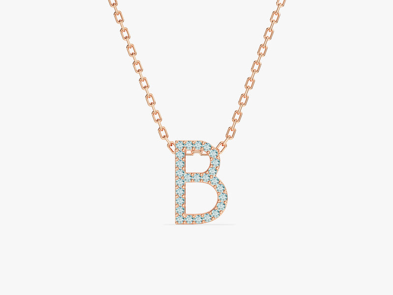Aquamarine Letter Necklace in 14k Solid Gold