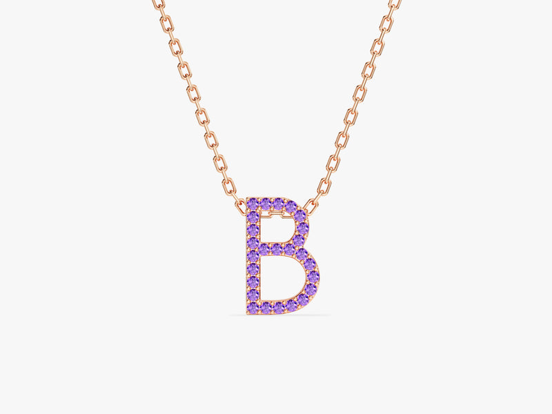 Amethyst Letter Necklace in 14k Solid Gold