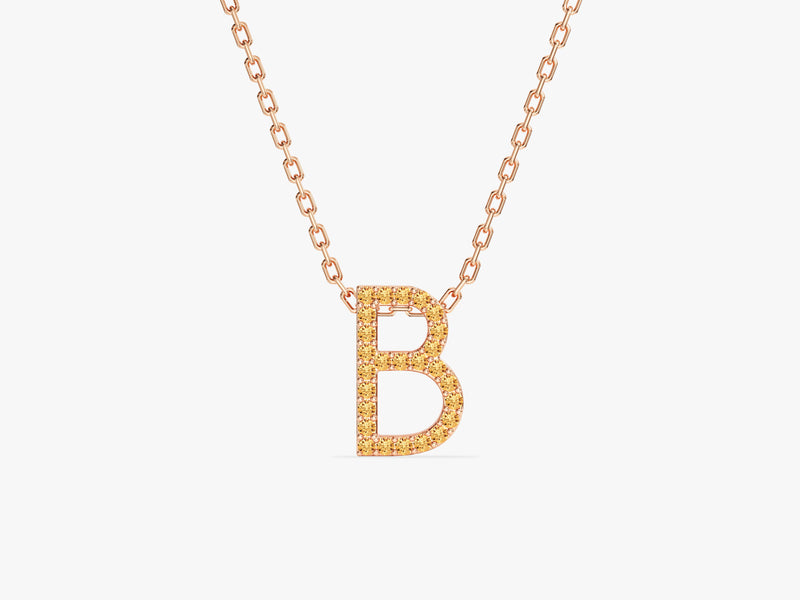 Citrine Letter Necklace in 14k Solid Gold