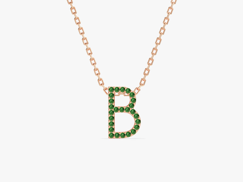 Emerald Letter Necklace in 14k Solid Gold