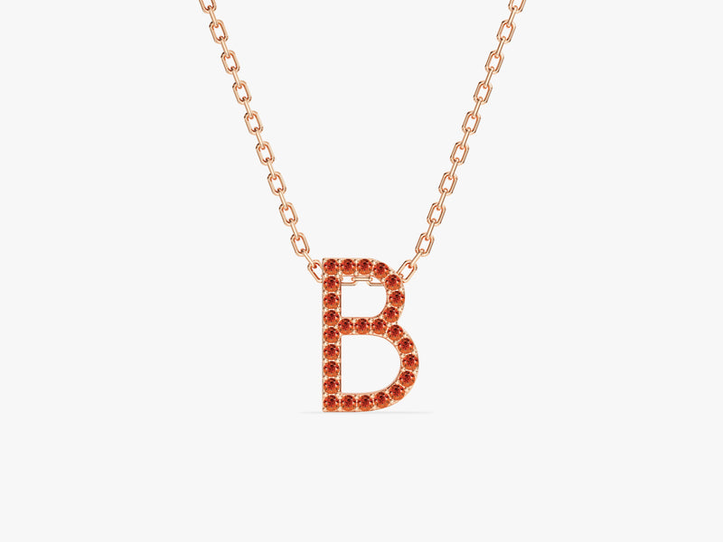 Garnet Letter Necklace in 14k Solid Gold