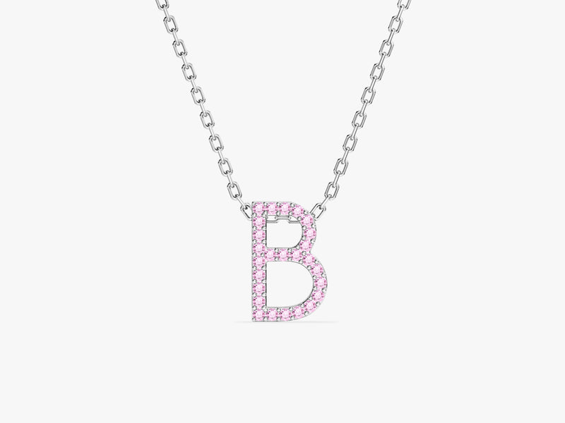 Pink Tourmaline Letter Necklace in 14k Solid Gold