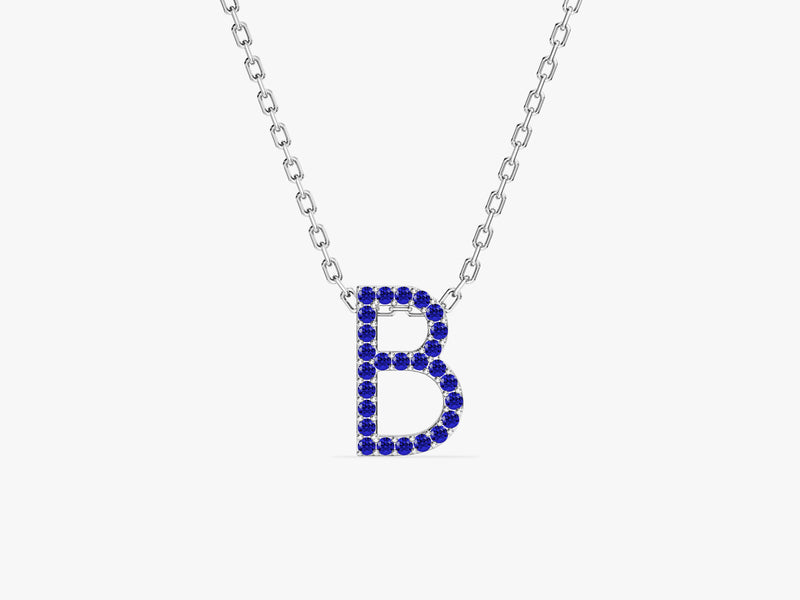 Sapphire Letter Necklace in 14k Solid Gold