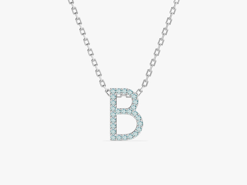 Aquamarine Letter Necklace in 14k Solid Gold