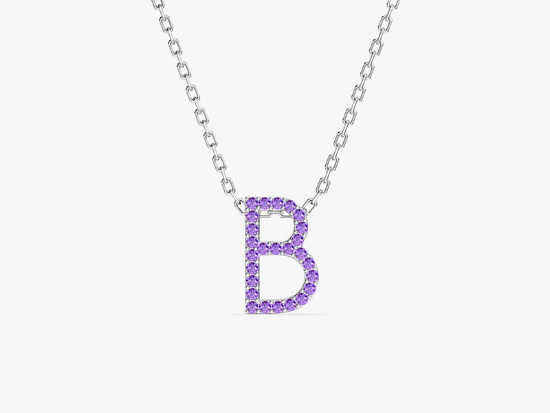 Amethyst Letter Necklace in 14k Solid Gold
