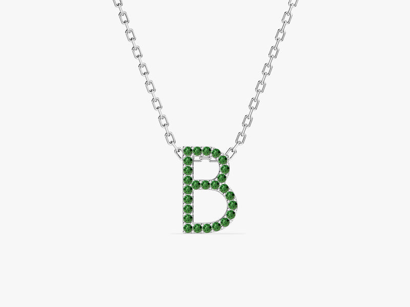 Emerald Letter Necklace in 14k Solid Gold