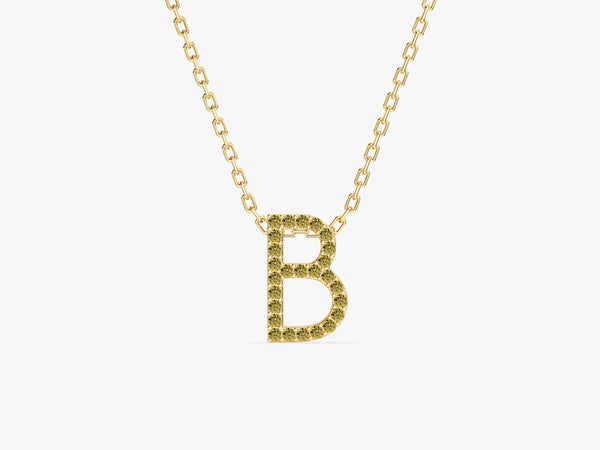 Peridot Letter Necklace in 14k Solid Gold