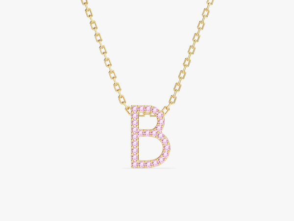 Pink Tourmaline Letter Necklace in 14k Solid Gold