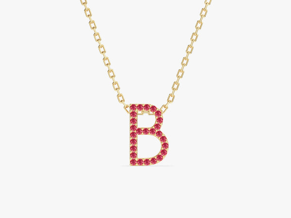 Ruby Letter Necklace in 14k Solid Gold