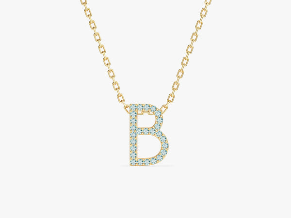 Aquamarine Letter Necklace in 14k Solid Gold
