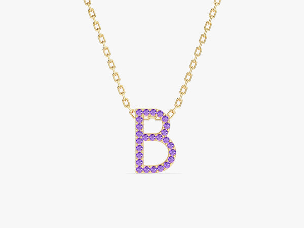 Amethyst Letter Necklace in 14k Solid Gold
