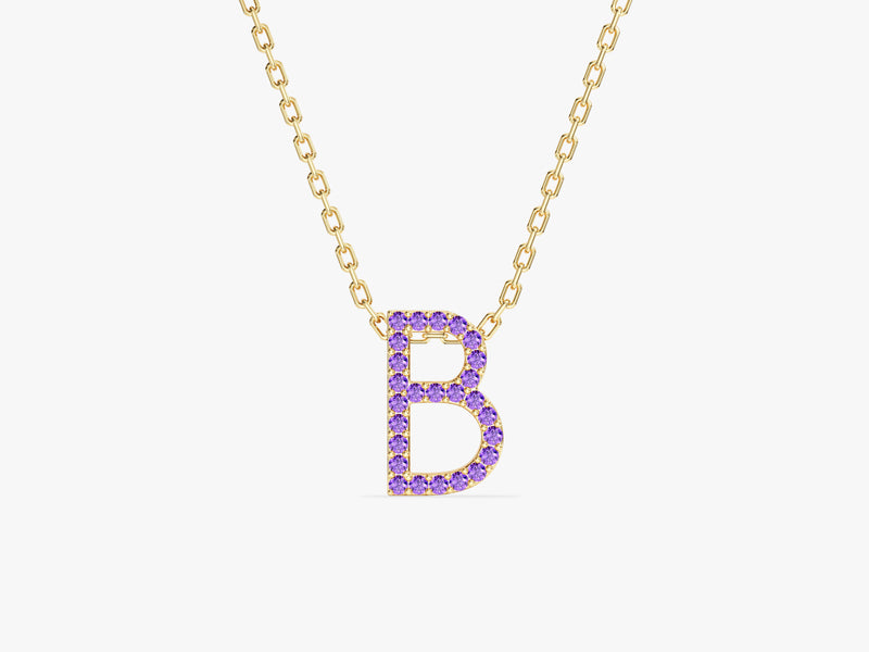 Amethyst Letter Necklace in 14k Solid Gold