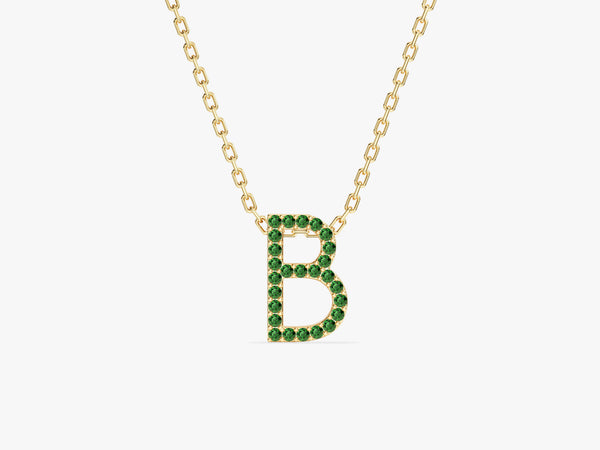 Emerald Letter Necklace in 14k Solid Gold