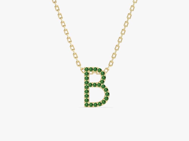 Emerald Letter Necklace in 14k Solid Gold