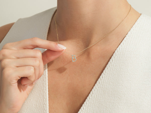 Citrine Letter Necklace in 14k Solid Gold