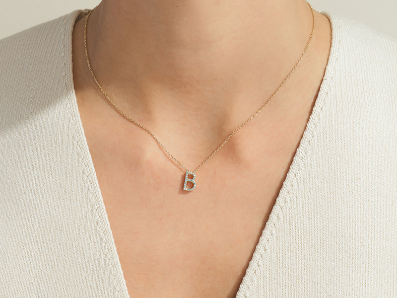 Pink Tourmaline Letter Necklace in 14k Solid Gold