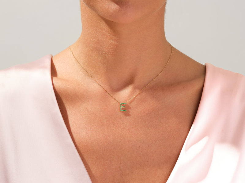 Pink Tourmaline Letter Necklace in 14k Solid Gold