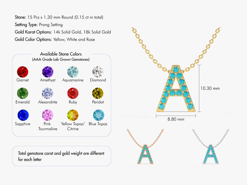 Blue Topaz Letter Necklace in 14k Solid Gold