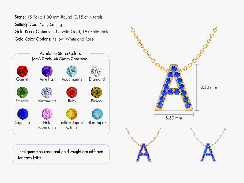 Sapphire Letter Necklace in 14k Solid Gold