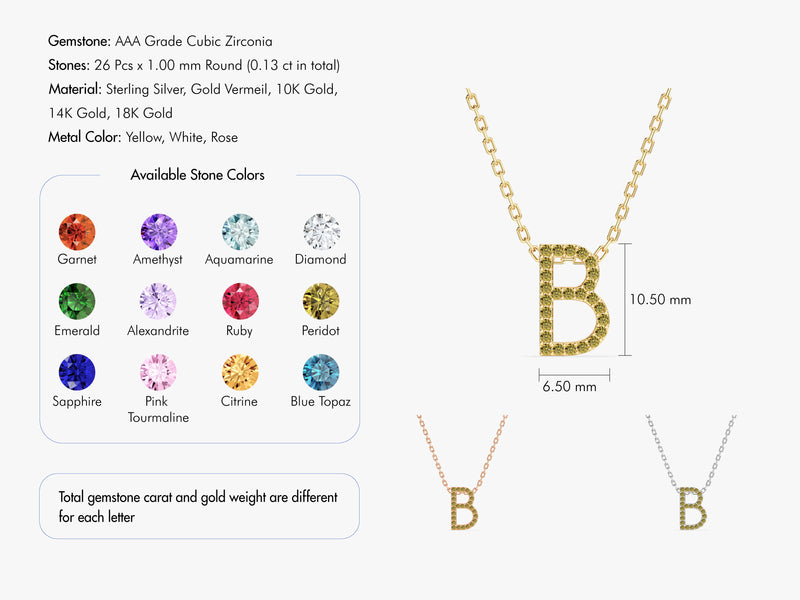 Pink Tourmaline Letter Necklace in 14k Solid Gold
