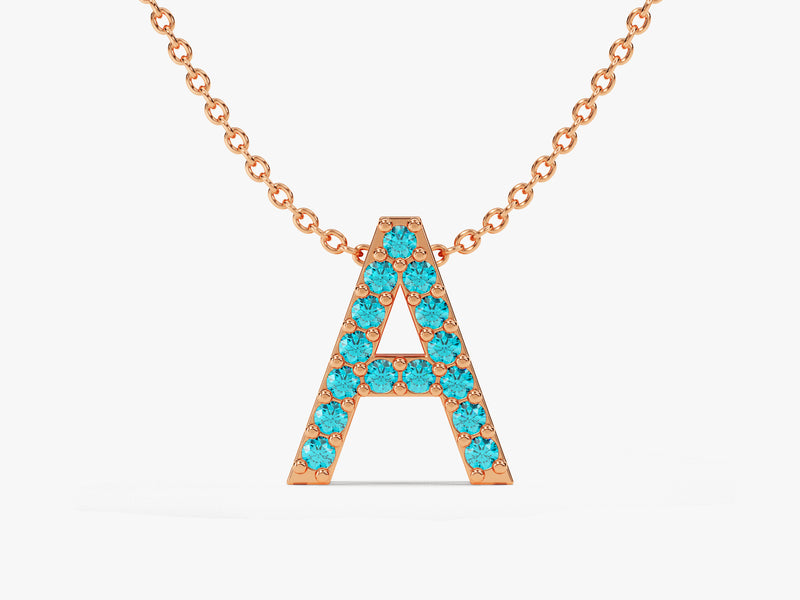 Blue Topaz Letter Necklace in 14k Solid Gold