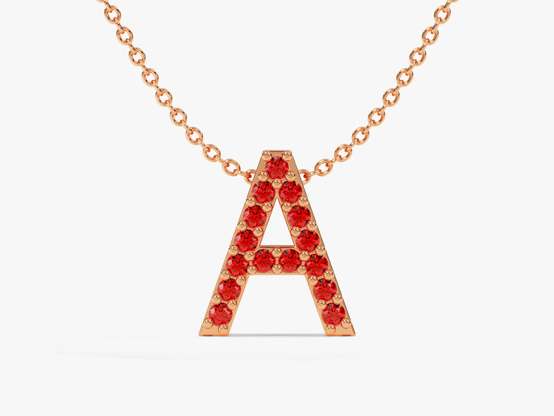 Garnet Letter Necklace in 14k Solid Gold