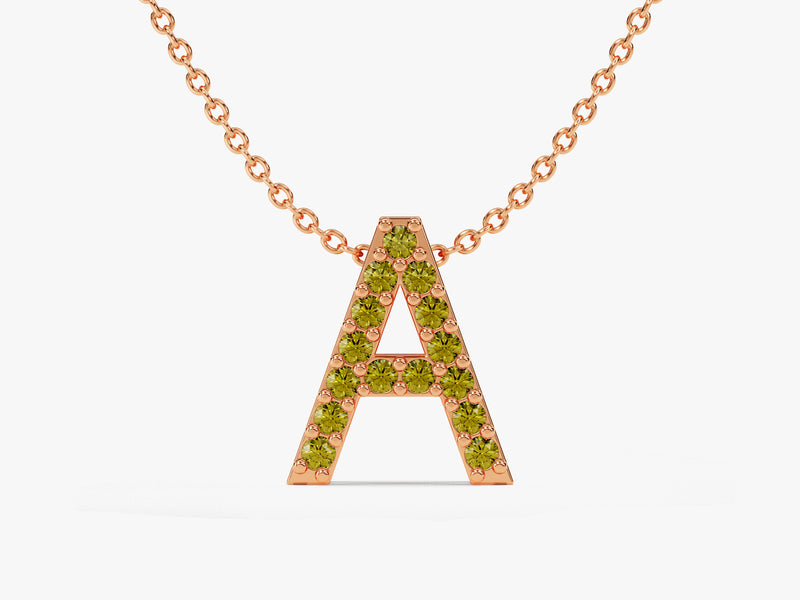 Peridot Letter Necklace in 14k Solid Gold