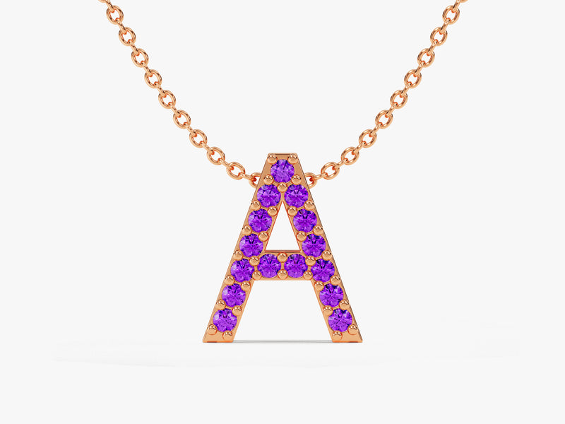 Amethyst Letter Necklace in 14k Solid Gold