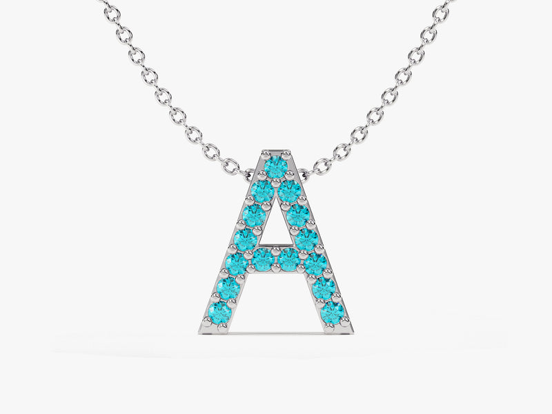 Blue Topaz Letter Necklace in 14k Solid Gold