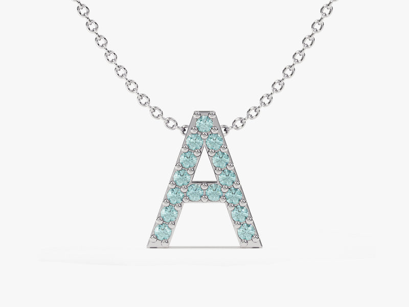 Aquamarine Letter Necklace in 14k Solid Gold