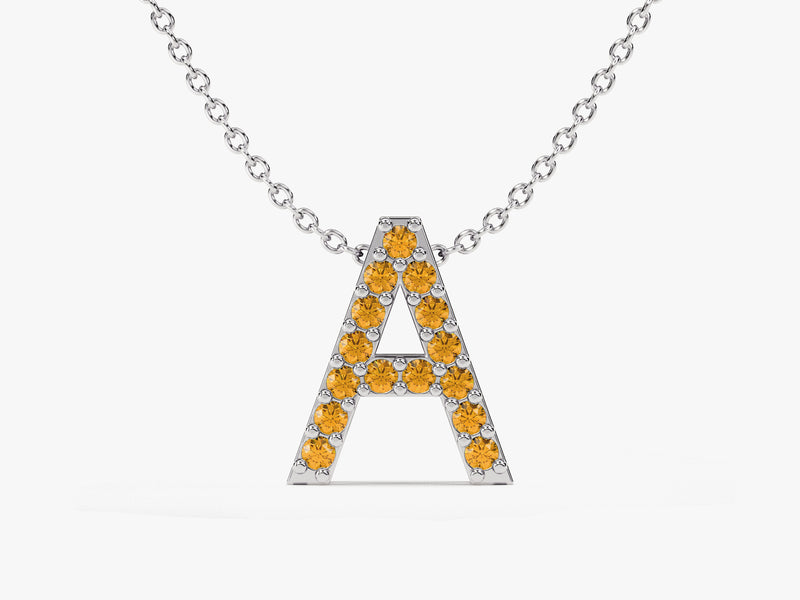 Citrine Letter Necklace in 14k Solid Gold