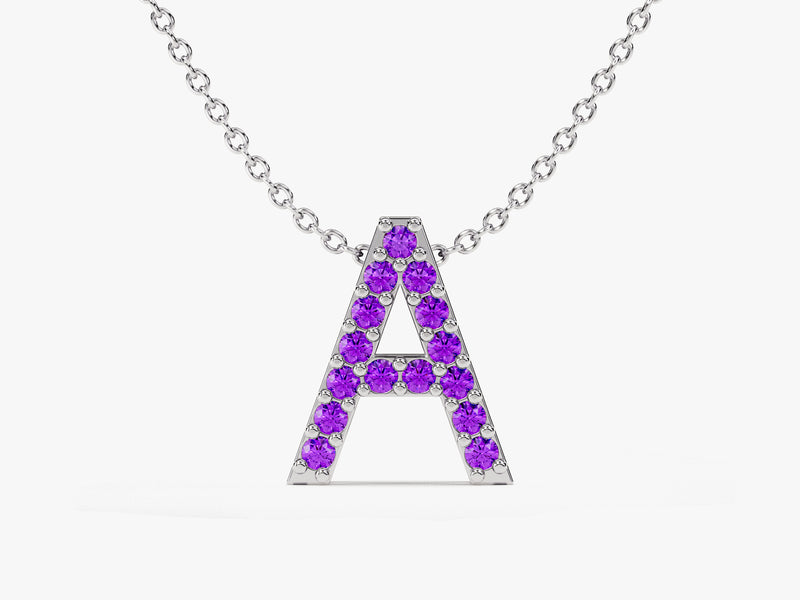 Amethyst Letter Necklace in 14k Solid Gold