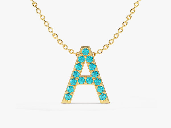 Blue Topaz Letter Necklace in 14k Solid Gold