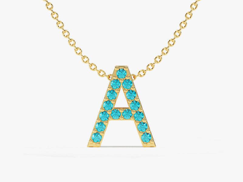 Blue Topaz Letter Necklace in 14k Solid Gold