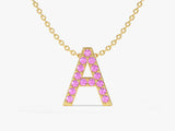 Pink Tourmaline Letter Necklace in 14k Solid Gold