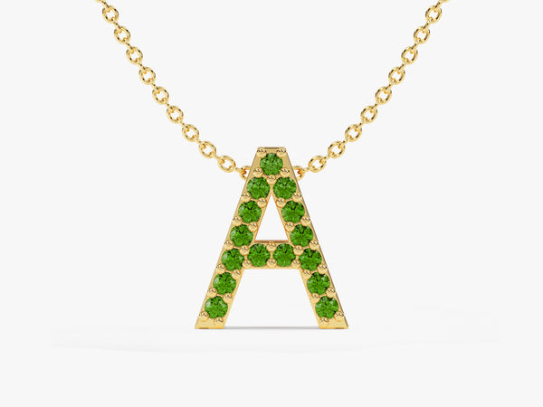 Emerald Letter Necklace in 14k Solid Gold