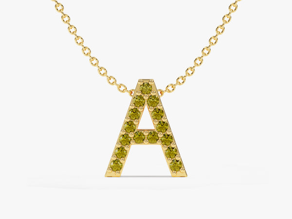 Peridot Letter Necklace in 14k Solid Gold