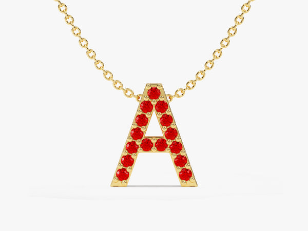 Ruby Letter Necklace in 14k Solid Gold