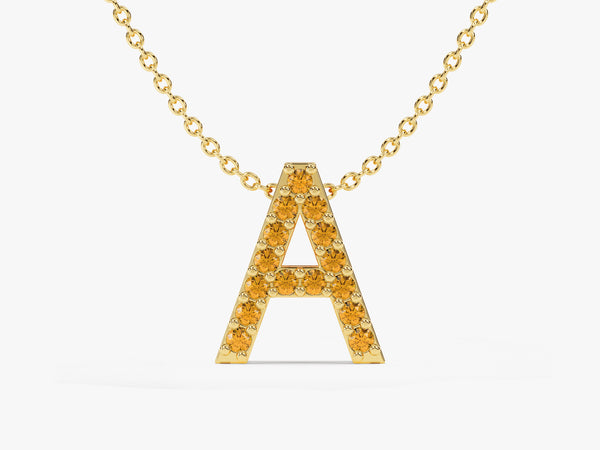 Citrine Letter Necklace in 14k Solid Gold