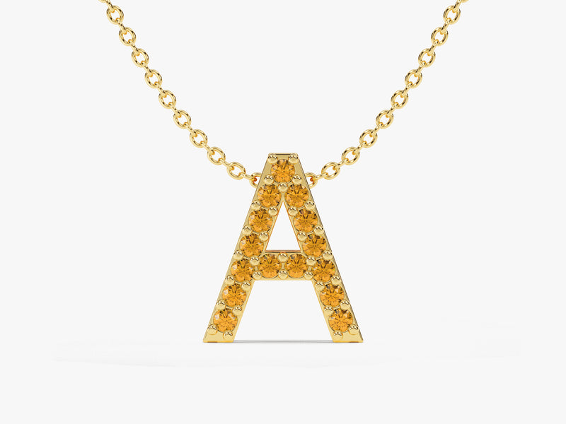 Citrine Letter Necklace in 14k Solid Gold