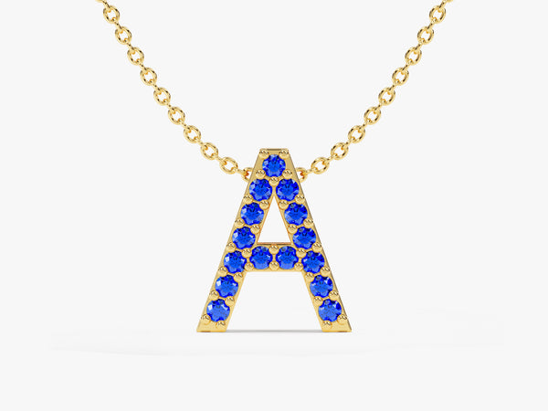 Sapphire Letter Necklace in 14k Solid Gold