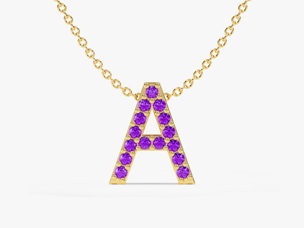 Amethyst Letter Necklace in 14k Solid Gold